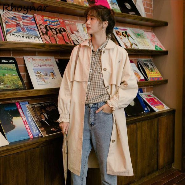 women's trench coats women turn down collar simple single breasted minimalist full flare sleeve all match college streetwear fashion, Tan;black
women's trench coats women turn down collar simple single breasted minimalist full flare sleeve all match college streetwear fashion, Tan;black
