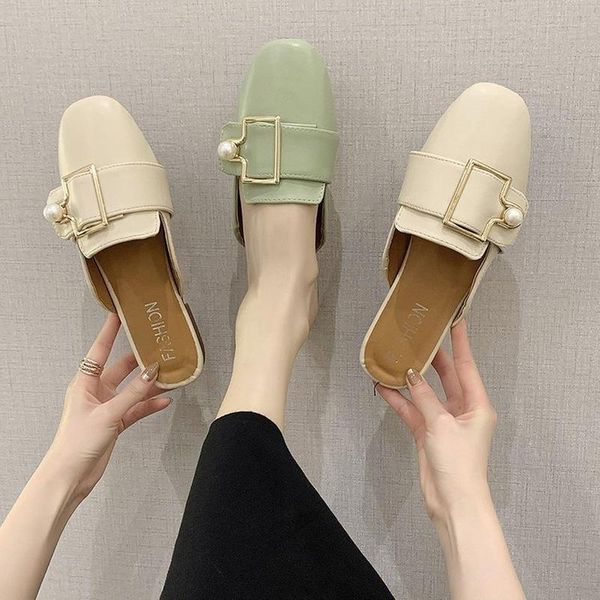 slippers summer square cover toe female mules low heels metal buckle women shoes woman solid leather ladies slides, Black
slippers summer square cover toe female mules low heels metal buckle women shoes woman solid leather ladies slides, Black