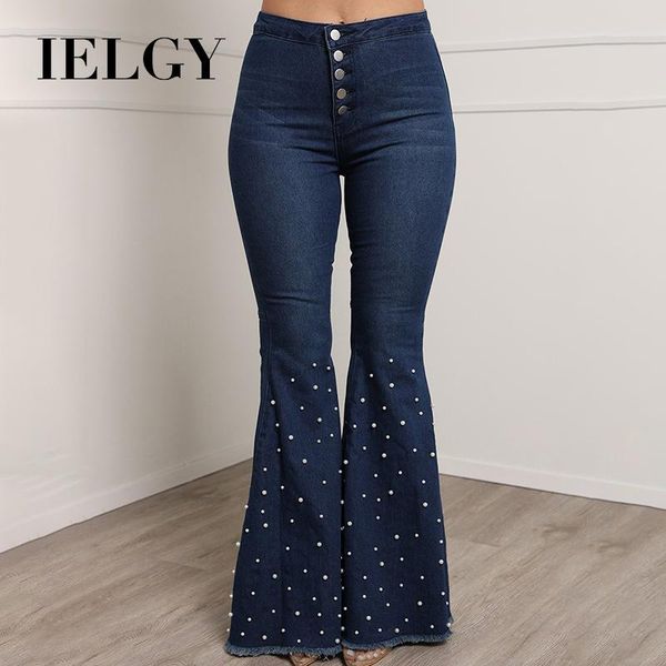 women's jeans ielgy stretch fashion high waist hip button access beading long wild flared pants, Blue
women's jeans ielgy stretch fashion high waist hip button access beading long wild flared pants, Blue
