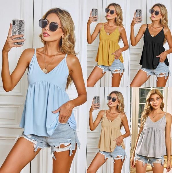 women's tanks & camis women summer clothes sleeveless halter casual female solid color v-necck suspender pleated shirt streetw, White
women's tanks & camis women summer clothes sleeveless halter casual female solid color v-necck suspender pleated shirt streetw, White