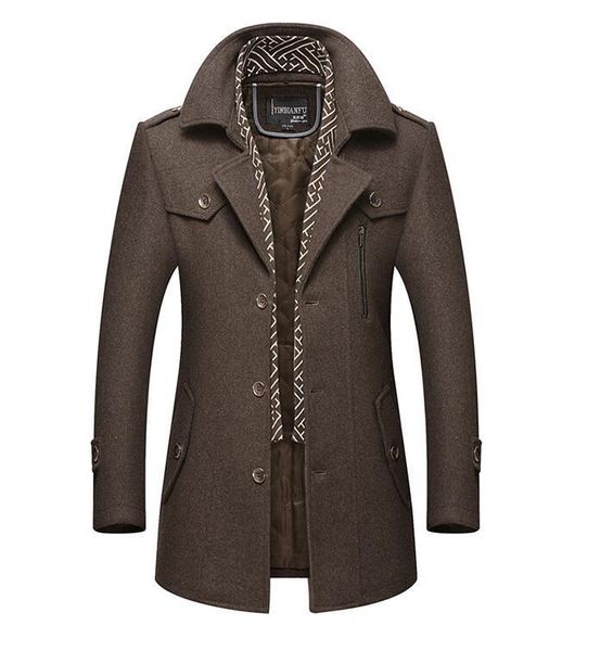 men's wool & blends men coat overcoat turn collar warm jackets woolen coats and with scarf breathable outwear, Black
men's wool & blends men coat overcoat turn collar warm jackets woolen coats and with scarf breathable outwear, Black