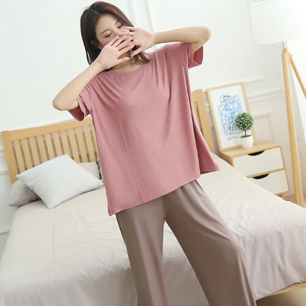 women's sleepwear korean cotton short sleeve shirt + nine point pant two piece set spring summer pyjamas women soft ladies pajamas, Black;red
women's sleepwear korean cotton short sleeve shirt + nine point pant two piece set spring summer pyjamas women soft ladies pajamas, Black;red