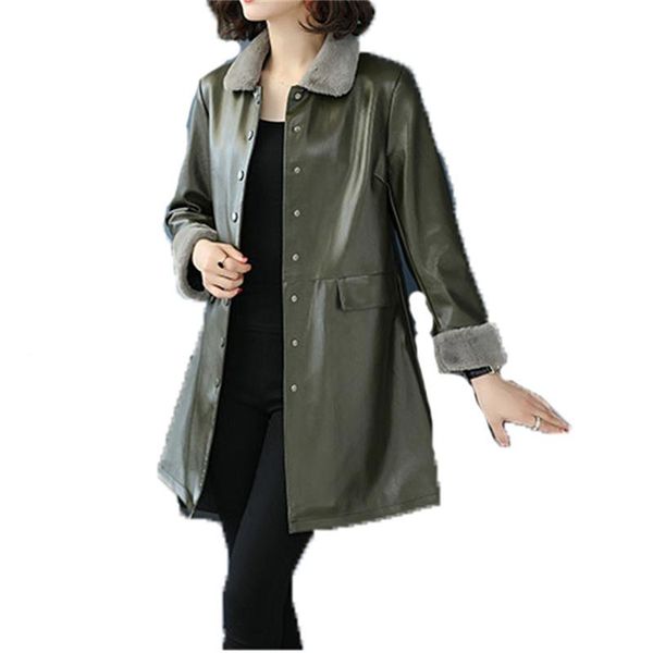 women's leather & faux winter jacket women plus size slim black green korean fashion long thick warm pu coat 2021 n1200
women's leather & faux winter jacket women plus size slim black green korean fashion long thick warm pu coat 2021 n1200