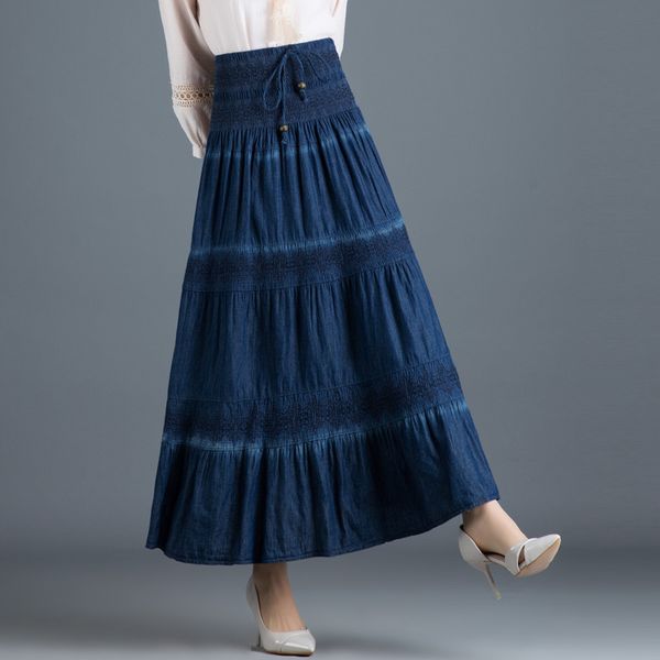 skirt national style denim skirts elastic waist high-waisted wild expandable pleated longuette harajuku, Black
skirt national style denim skirts elastic waist high-waisted wild expandable pleated longuette harajuku, Black