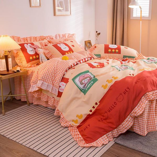 bed skirt 4pcs korean princess style lace sheet duvet cover comforter set luxury pink cartoon bedding sets
bed skirt 4pcs korean princess style lace sheet duvet cover comforter set luxury pink cartoon bedding sets