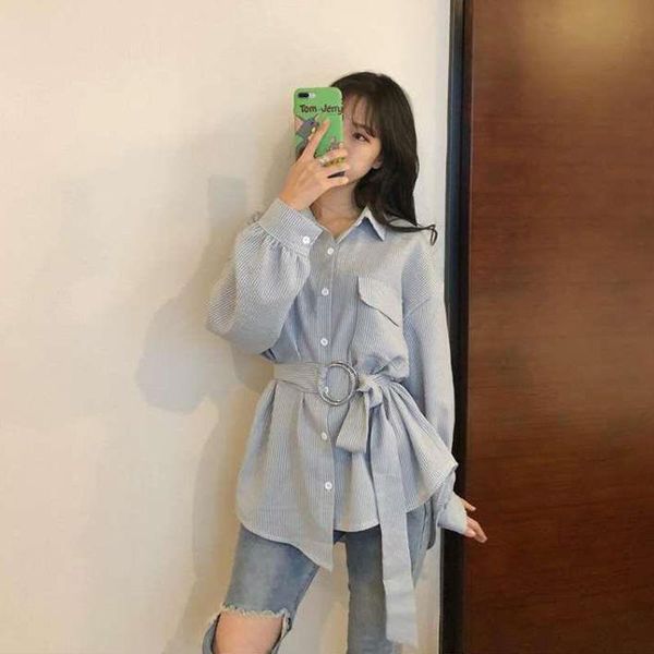 women's blouses & shirts chic korean style stripe women blouse tunic shirt sashes long sleeve button ladies turn-dwon collar plus soze, White
women's blouses & shirts chic korean style stripe women blouse tunic shirt sashes long sleeve button ladies turn-dwon collar plus soze, White
