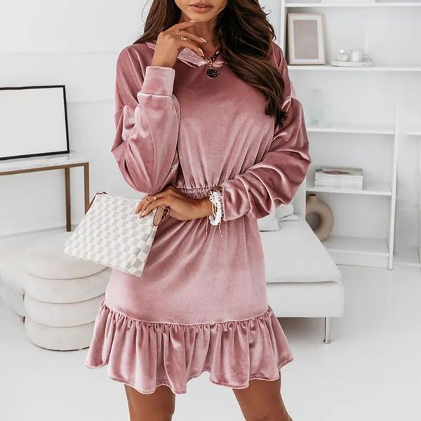 casual dresses fashion women's long sleeve velvet mid-length lace-up solid colors hooded stitching party club mini dress vestidos#g3, Black;gray 
casual dresses fashion women's long sleeve velvet mid-length lace-up solid colors hooded stitching party club mini dress vestidos#g3, Black;gray