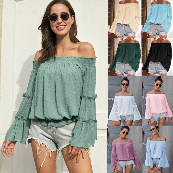 women's blouses & shirts 2021 summer horn long-sleeved chiffon shoulder collar hollow out a word blouse, White
women's blouses & shirts 2021 summer horn long-sleeved chiffon shoulder collar hollow out a word blouse, White