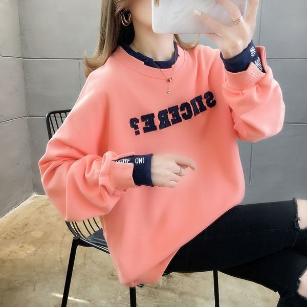 embroidered letters fake two piece sweater women's thin 2021 autumn new student korean loose long sleeve top, Black 
embroidered letters fake two piece sweater women's thin 2021 autumn new student korean loose long sleeve top, Black