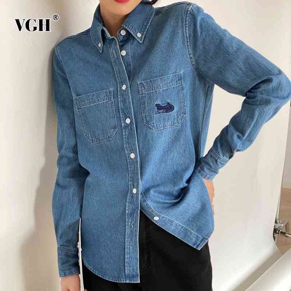 vgh blue casual denim blouses for women lapel long sleeve patchwork pocket irregular vintage blouses female spring clothing 210421, White
vgh blue casual denim blouses for women lapel long sleeve patchwork pocket irregular vintage blouses female spring clothing 210421, White