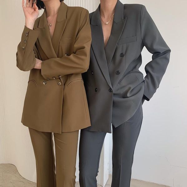 women's two piece pants 2021 spring and autumn design semicircle pocket double breasted minimalist commuter style suit dafify, White
women's two piece pants 2021 spring and autumn design semicircle pocket double breasted minimalist commuter style suit dafify, White