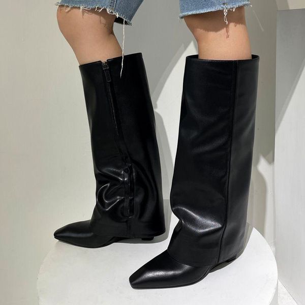 boots fashion black women wedge fold knee high heel square toe long female wedges botas mujer motorcycle shoes woman winter
boots fashion black women wedge fold knee high heel square toe long female wedges botas mujer motorcycle shoes woman winter