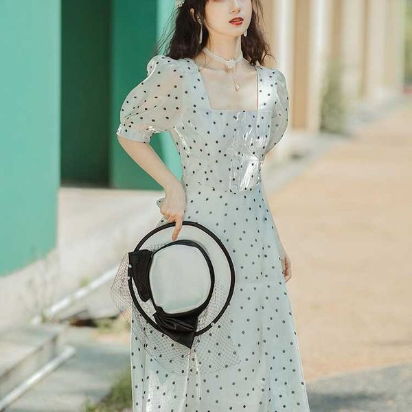 2021 summer smoked wind french long drs women's spring wave dot skirt, Black;gray
2021 summer smoked wind french long drs women's spring wave dot skirt, Black;gray