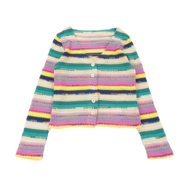 rainbow stripe printed sweater autumn women's short fashion jacket long-sleeved o-neck knit for teenage girls jackets, Black;brown
rainbow stripe printed sweater autumn women's short fashion jacket long-sleeved o-neck knit for teenage girls jackets, Black;brown