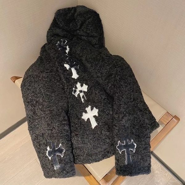 hearts/chrome hoodie dark wind cross lamb fleece grain coat women's 2021 winter medium length loose hooded long sleeve top, Black
hearts/chrome hoodie dark wind cross lamb fleece grain coat women's 2021 winter medium length loose hooded long sleeve top, Black