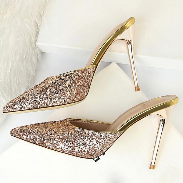 slippers 2021 women summer 9.5cm high heels mules glitter bling slides lady fetish flops female sequins gold prom shoes, Black
slippers 2021 women summer 9.5cm high heels mules glitter bling slides lady fetish flops female sequins gold prom shoes, Black