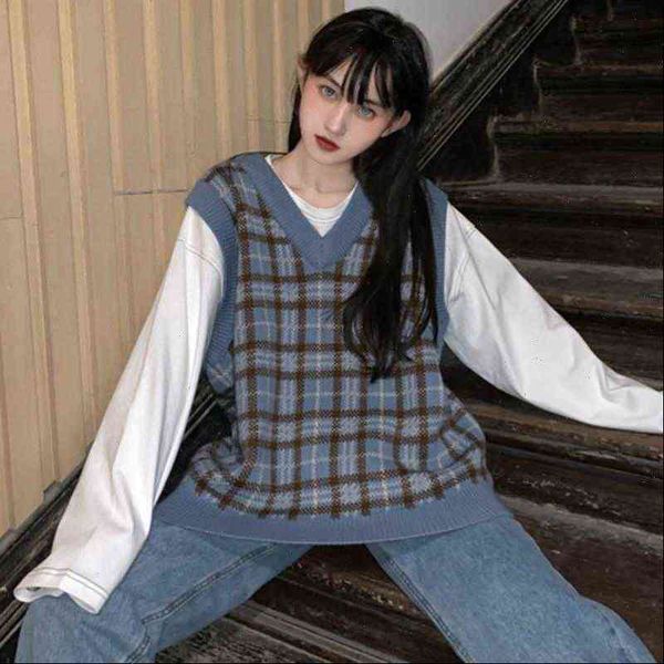 autumn Women Sweaters and winter korean style v neck knitted plaid sleeveless vest womens pullovers C8632, White;black
autumn Women Sweaters and winter korean style v neck knitted plaid sleeveless vest womens pullovers C8632, White;black