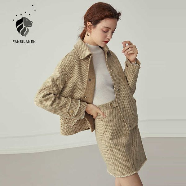 fansilanen wool blend casual two-piece suit sets women autumn winter office elegant skirt and set female matching 210607, White
fansilanen wool blend casual two-piece suit sets women autumn winter office elegant skirt and set female matching 210607, White