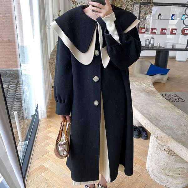 women's wool & blends 2021 winter women black long coat double collar single breasted loose woolen overcoat female quilted coats outerw
women's wool & blends 2021 winter women black long coat double collar single breasted loose woolen overcoat female quilted coats outerw