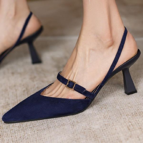 women's natural suede leather thin high heel pointed toe slip-on pumps metal buckle elegant ladies slim ol style dress shoes sandals, Black
women's natural suede leather thin high heel pointed toe slip-on pumps metal buckle elegant ladies slim ol style dress shoes sandals, Black