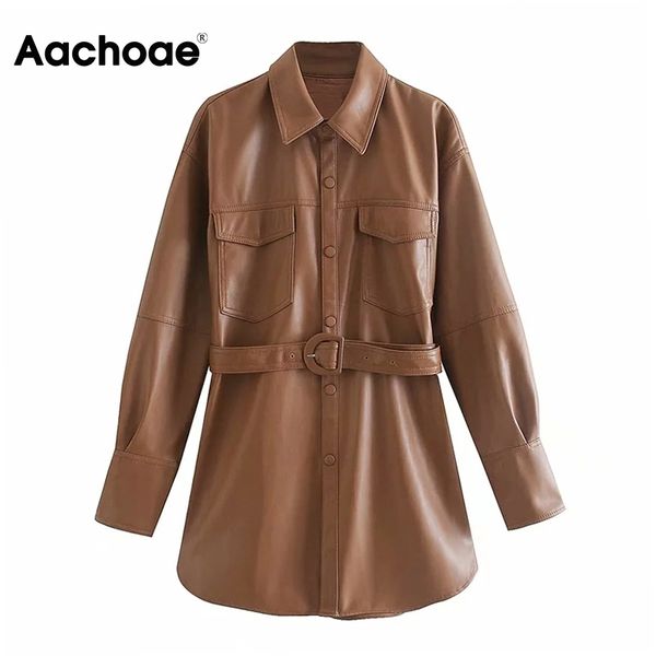aachoae women faux leather brown jacket long sleeve solid office bandage coat female turn down collar casual pocket coat lady 210413, Black
aachoae women faux leather brown jacket long sleeve solid office bandage coat female turn down collar casual pocket coat lady 210413, Black