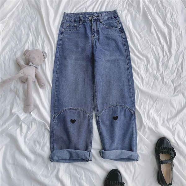 woman jeans japanese ins sweet contrast love embroidery female straight tube loose versatile trousers tide women's, Blue
woman jeans japanese ins sweet contrast love embroidery female straight tube loose versatile trousers tide women's, Blue
