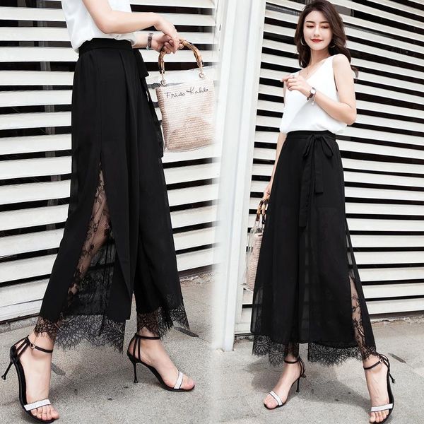 lace chiffon stitching wide-leg pants skirt women's summer nine side split loose tight high waist skirts, Black
lace chiffon stitching wide-leg pants skirt women's summer nine side split loose tight high waist skirts, Black