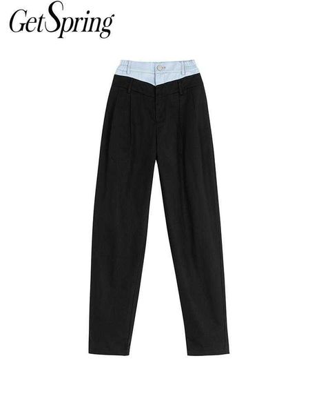 getspring women pants capris denim patchwork color matching cargo vintage casual black long trousers 210601, Black;white
getspring women pants capris denim patchwork color matching cargo vintage casual black long trousers 210601, Black;white