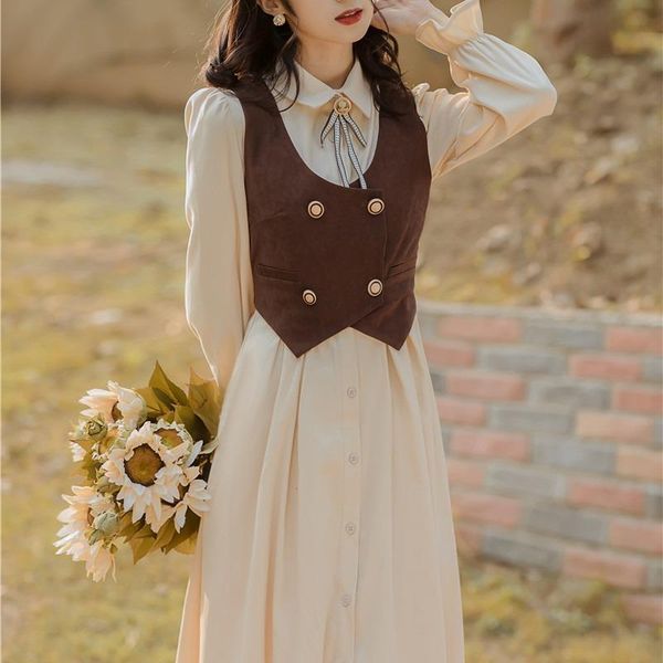 casual dresses herstory autumn french women bound cuffs long sleeve retro two-piece vest dress suit with bow tie mori girl clothes, Black;gray
casual dresses herstory autumn french women bound cuffs long sleeve retro two-piece vest dress suit with bow tie mori girl clothes, Black;gray