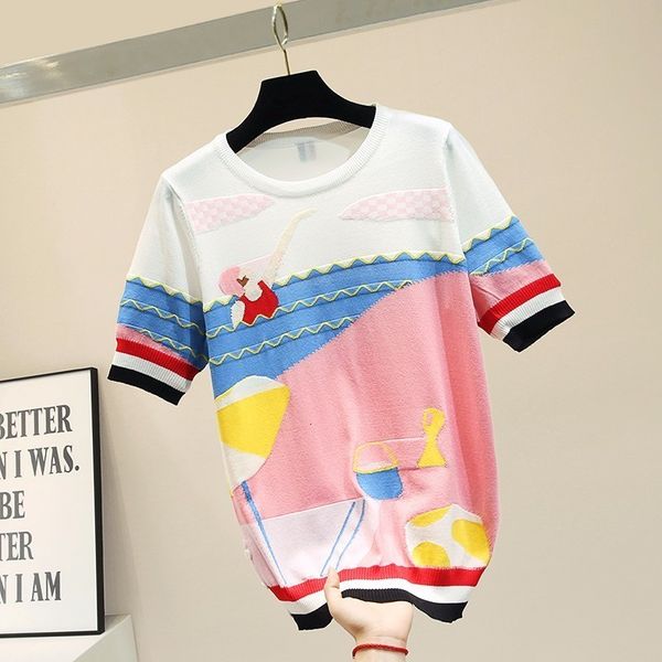 women's t-shirt 2021 ice silk knitted t shirt women korean white tshirt short sleeve patchwork modis graphic tee elegant loose sum
women's t-shirt 2021 ice silk knitted t shirt women korean white tshirt short sleeve patchwork modis graphic tee elegant loose sum