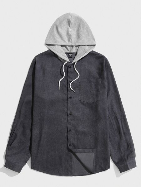 romwe guys corduroy button front pocket drawstring hooded shirt o4uj#, White;black
romwe guys corduroy button front pocket drawstring hooded shirt o4uj#, White;black