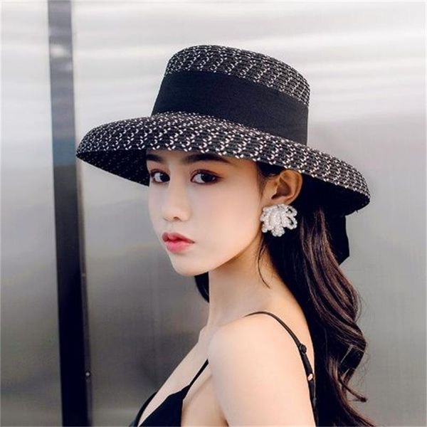 wide brim hats retro hepburn straw hat women summer big black ribbon outdoor holiday lady sun travel sunscreen beach 2021, Blue;gray
wide brim hats retro hepburn straw hat women summer big black ribbon outdoor holiday lady sun travel sunscreen beach 2021, Blue;gray