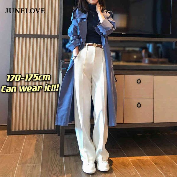 170-175cm tall women long bottoms pants spring straight high waist wide leg white office lady casual trousers 210517, Black;white