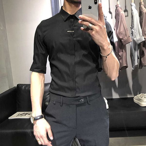 men's shirts summer short sleeve casual shirt solid colors office business dress shirts social streetwear 210527, White;black
men's shirts summer short sleeve casual shirt solid colors office business dress shirts social streetwear 210527, White;black