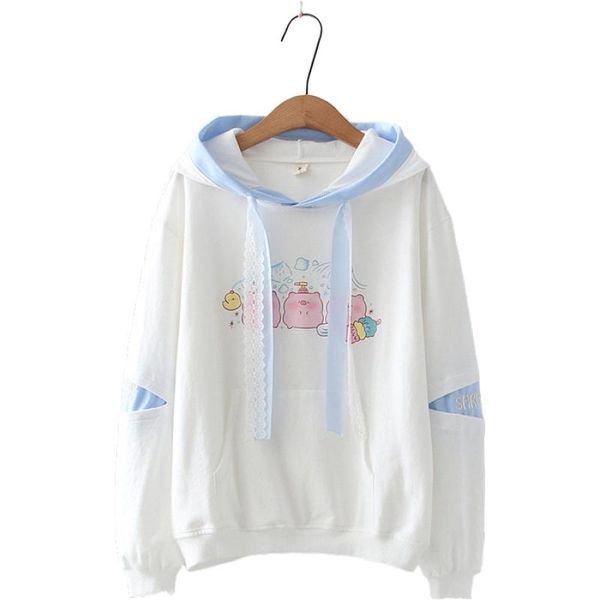 women's hoodies & sweatshirts harajuku japanese women kawaii pig print color matching hooded lace streamer pullovers sweet tracksuit, Black
women's hoodies & sweatshirts harajuku japanese women kawaii pig print color matching hooded lace streamer pullovers sweet tracksuit, Black