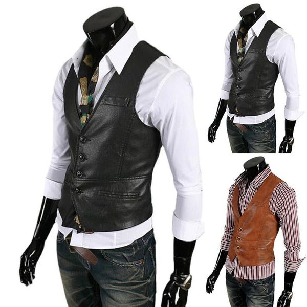 men's vests mens motorcycle waistcoats pu leather causal vest solid color single breasted slim fit, Black;white
men's vests mens motorcycle waistcoats pu leather causal vest solid color single breasted slim fit, Black;white