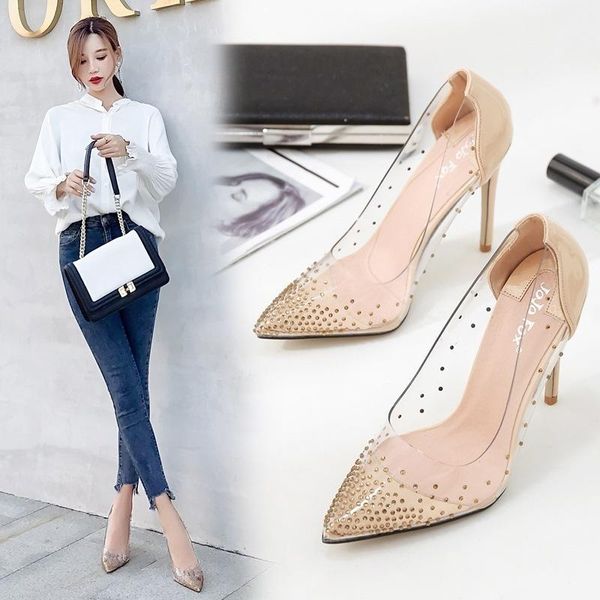 thin high-heeled color women's shoes 2021 transparent rhinestone pointed dress, Black
thin high-heeled color women's shoes 2021 transparent rhinestone pointed dress, Black