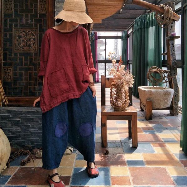 johnature women vintage denim linen pants 2021 summer loose elastic waist solid color patchwork calf-length cross-pants women's & capri, Black;white
johnature women vintage denim linen pants 2021 summer loose elastic waist solid color patchwork calf-length cross-pants women's & capri, Black;white