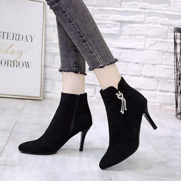 boots pointed toe stiletto ankle winter short plush keep warm snow solid color women shoes zapatillas mujer, Black
boots pointed toe stiletto ankle winter short plush keep warm snow solid color women shoes zapatillas mujer, Black