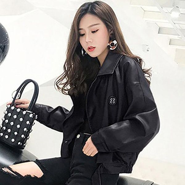 women's leather & faux harajuku short women loose soft pu jacket chic washed motorcycle biker autumn jaqueta feminina, Black
women's leather & faux harajuku short women loose soft pu jacket chic washed motorcycle biker autumn jaqueta feminina, Black