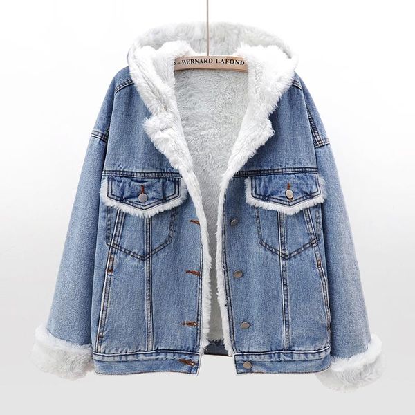 women's jackets autumn winter lamb hair stitching thick fleece hooded denim cotton jacket women loose student warm jeans coat female ti, Black;brown
women's jackets autumn winter lamb hair stitching thick fleece hooded denim cotton jacket women loose student warm jeans coat female ti, Black;brown