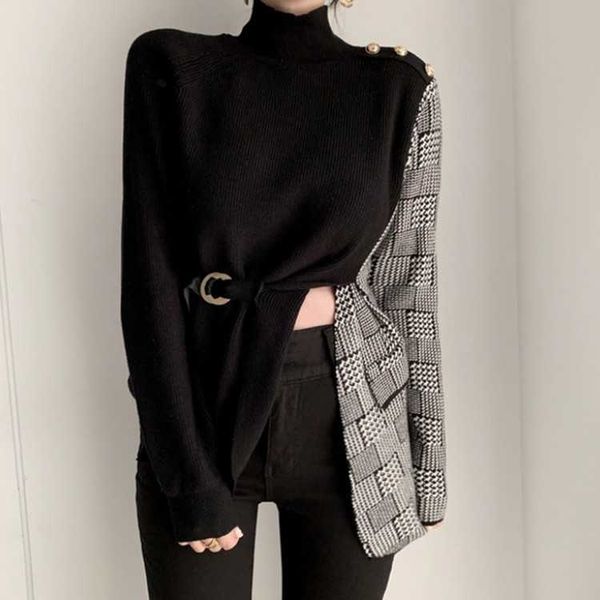 korean women plaid patchwork fake two-piece knitted sweater spring autumn turtleneck chic casual pullover 210526, White;black
korean women plaid patchwork fake two-piece knitted sweater spring autumn turtleneck chic casual pullover 210526, White;black