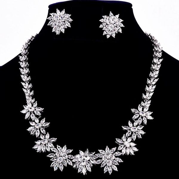 earrings & necklace elegant design big drop flower bridal cubic zirconia and wedding costume jewelry sets 2021, Silver
earrings & necklace elegant design big drop flower bridal cubic zirconia and wedding costume jewelry sets 2021, Silver