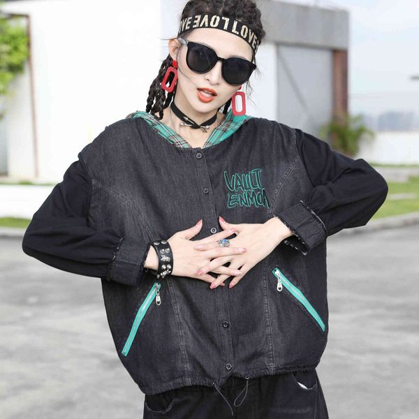 jackets autumn korean denim cotton printed stitching hooded loose button cardigan jacket for women, Black;brown
jackets autumn korean denim cotton printed stitching hooded loose button cardigan jacket for women, Black;brown