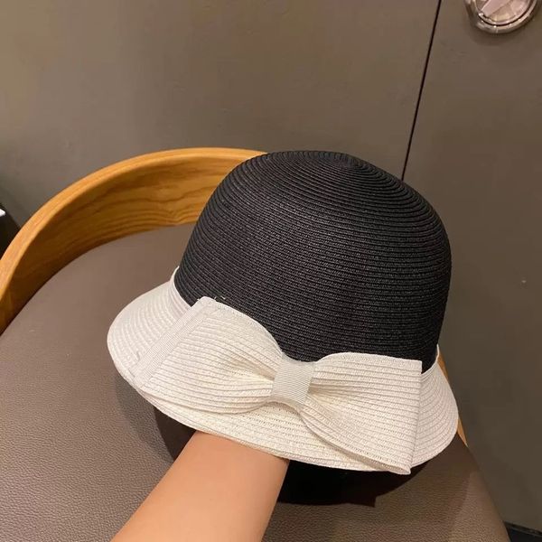black and white color matching bow straw female summer uv sunscreen elegant celebrity beach basin hat, Black;white
black and white color matching bow straw female summer uv sunscreen elegant celebrity beach basin hat, Black;white