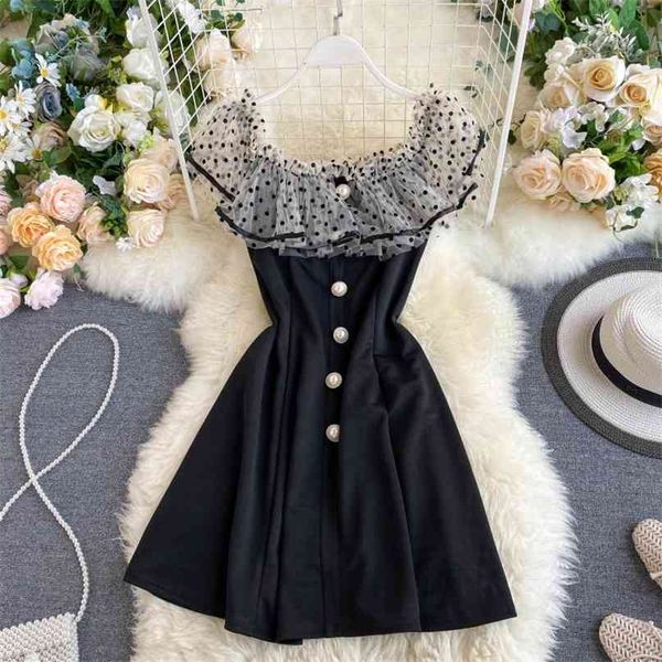 women fashion chic sweet polka dot mesh ruffled splicing slash neck dress female summer vestidos l895 210527, Black;gray
women fashion chic sweet polka dot mesh ruffled splicing slash neck dress female summer vestidos l895 210527, Black;gray