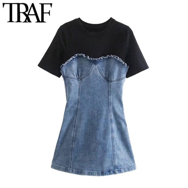 women chic fashion patchwork ruffled denim mini dress vintage o neck short sleeve female dresses vestidos mujer 210507, Black;gray
women chic fashion patchwork ruffled denim mini dress vintage o neck short sleeve female dresses vestidos mujer 210507, Black;gray