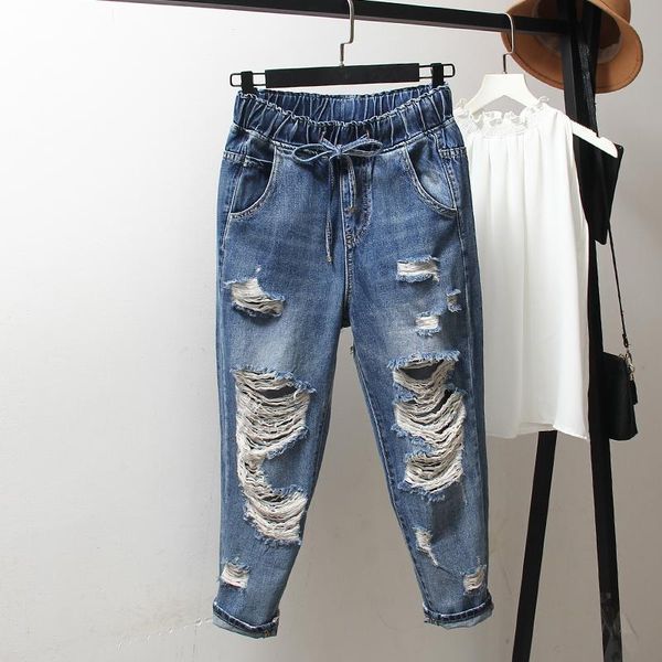 women's jeans 100kg plus size l-4xl elastic waist lace up woman ripped jean harem pants casual loose female denim trousers mujer wj109, Blue
women's jeans 100kg plus size l-4xl elastic waist lace up woman ripped jean harem pants casual loose female denim trousers mujer wj109, Blue