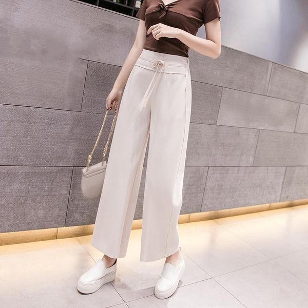 women's pants & capris women solid loose casual elastic waist wide leg female chic bow lace up high ankle-length ladies, Black;white
women's pants & capris women solid loose casual elastic waist wide leg female chic bow lace up high ankle-length ladies, Black;white