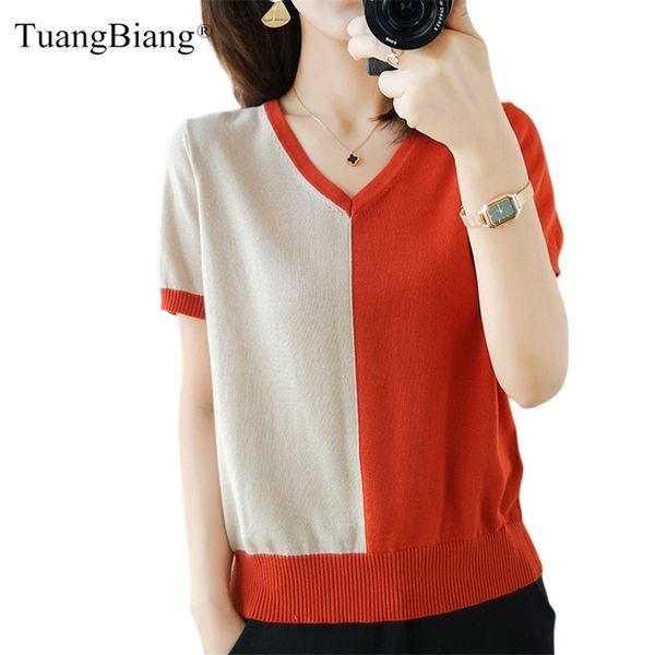 female two-color patchwork knitted t-shirt mercerized cotton summer women short sleeve pullover lady loose cool v-neck 210708, White
female two-color patchwork knitted t-shirt mercerized cotton summer women short sleeve pullover lady loose cool v-neck 210708, White